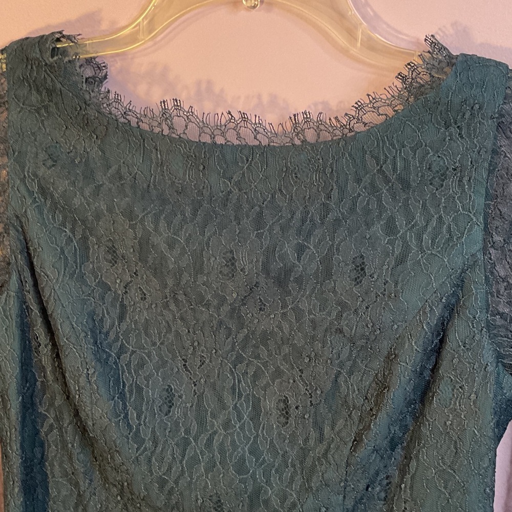 Shoshanna Teal Lace Long Sleeve Dress